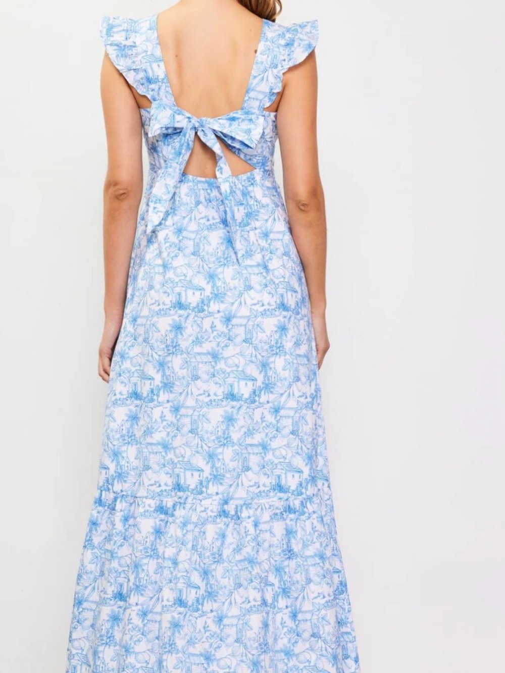 Blue Printed V‑Neck Maxi Dress - Picture 2 of 10